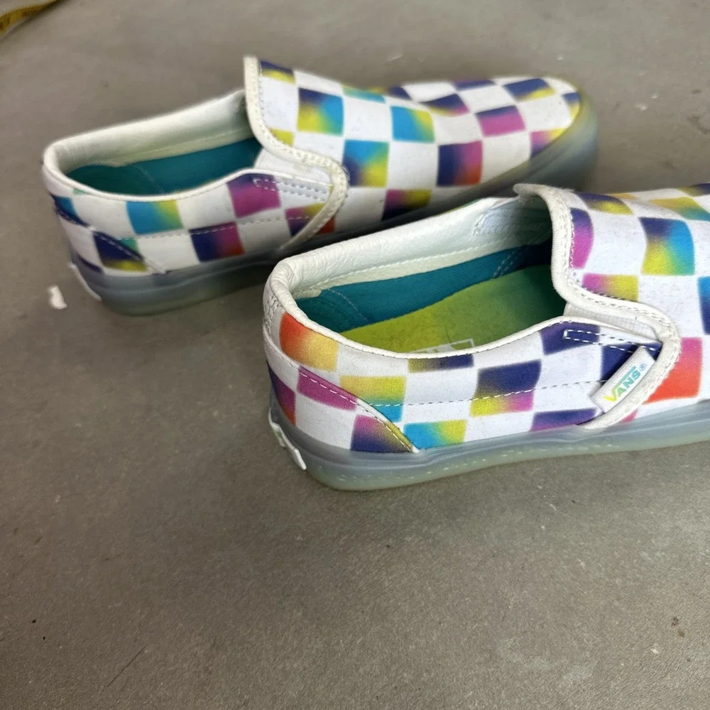 NEW Vans X Cultivate Care Rainbow Checkered Classic Slip On Women 7/Mens 5.5‎